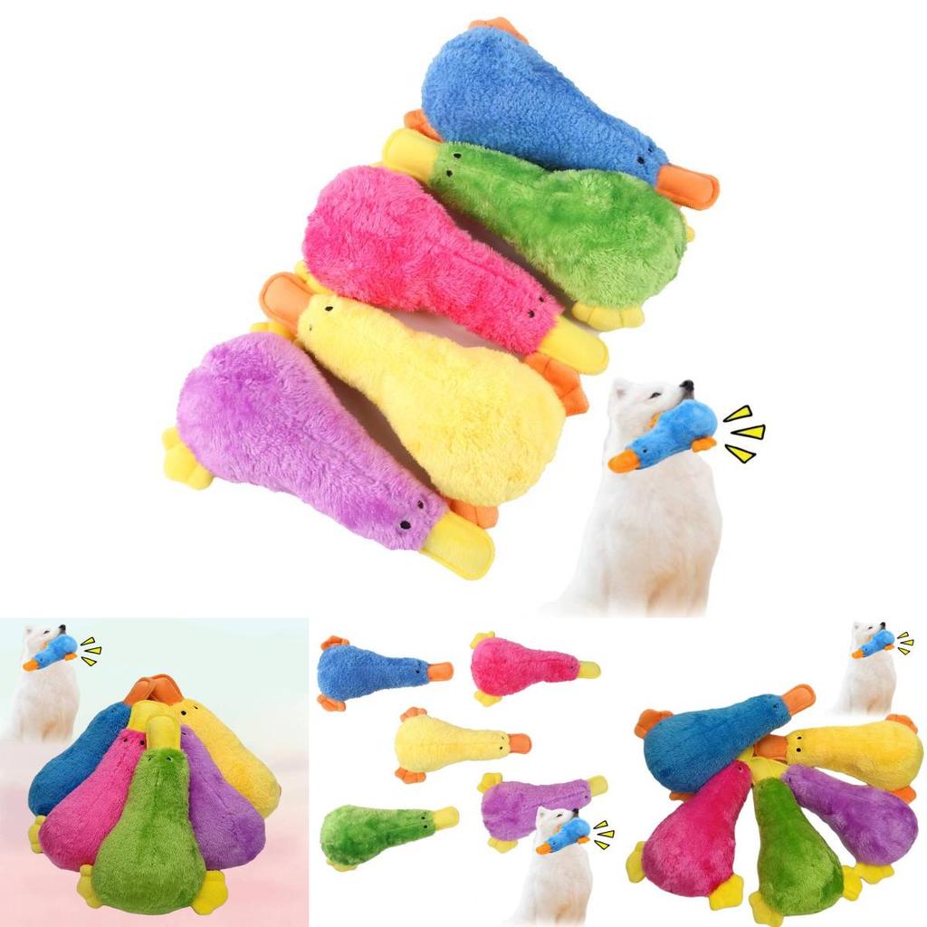 Colorful Squeaky Duck Toy For Dogs Durable Plush Chew Resistant Pet Training Toy