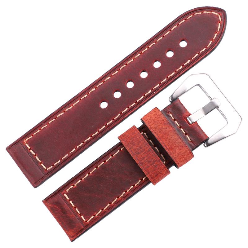 Watchband Handmade Leather Watch Strap Band Retro Cowhide Design In Black Brown Red Fits 22mm 24mm Watches Buckle Fastening Watchbands