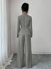 Women's European & American Spring/Autumn Fashion V-Neck Long Suit with Wide-Leg Pants Set