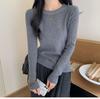 2025 Light Blue Chic Korean Slim-Fit Round Neck Sweater - Spring Age-Reducing Knitted Base Layer