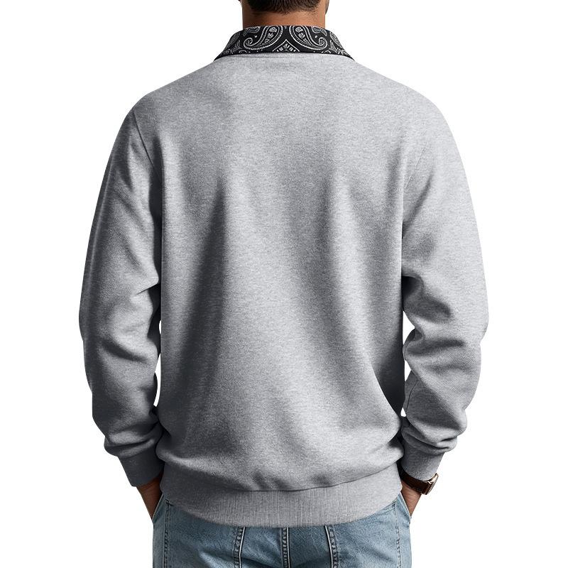 Men’s Autumn/Winter Casual Lapel Hoodie – West Coast Cashew Flower Patch Pocket Long-sleeved Top