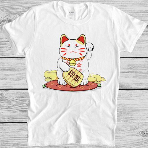 Maneki Neko Chinese Lucky Cat Happy New Year Cute Japanese Gift Tee T Shirt 4047