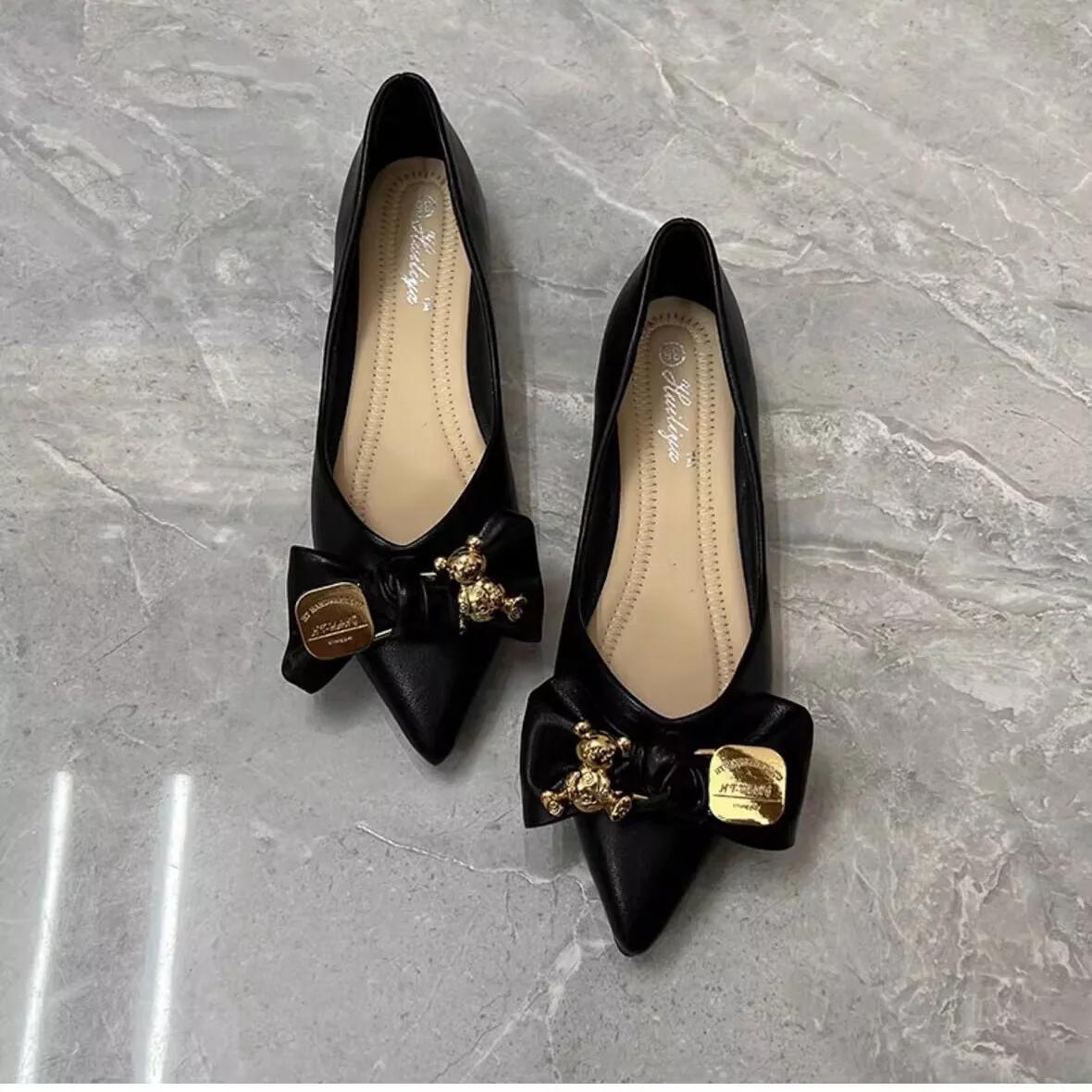 

Модная женская обувь на плоской подошве, неглубокая, с каблуком, с бантом, нескользящая, кожаная, повседневная, низкая цена, быстрая доставка, стильная, 2025, летняя, женская обувь 40