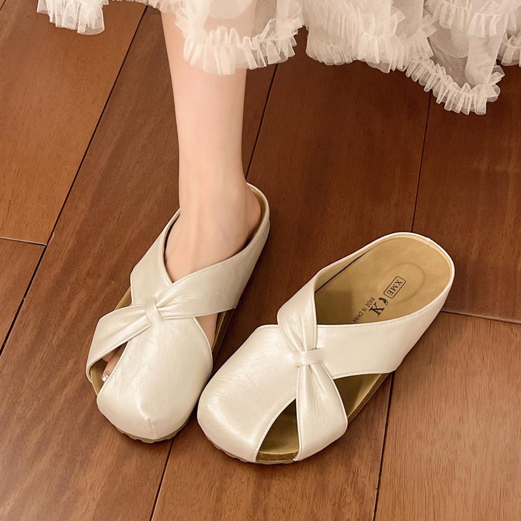 Taschenkopf-Halbpantoffeln mit dicker Sohle Damen-Oberbekleidung 2025 Sommer neue bequeme Rock schöne silberne coole Pantoffeln