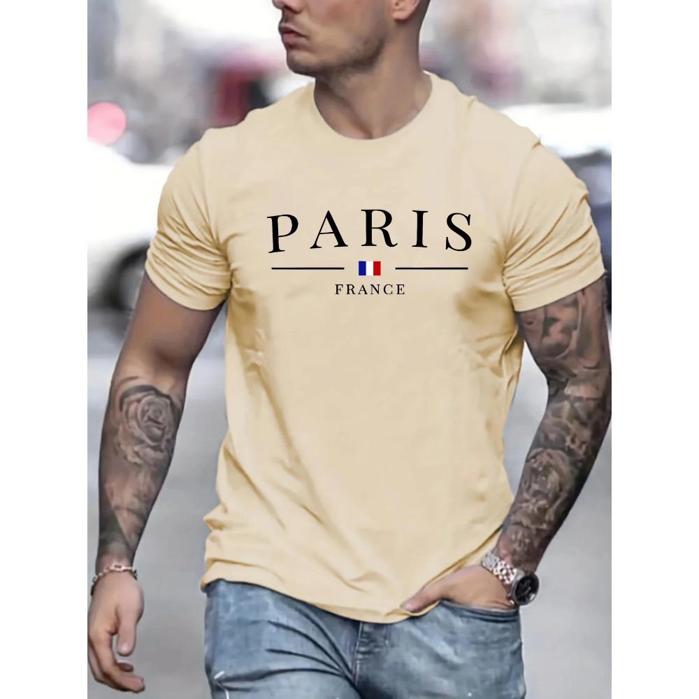 Summer Men's 100% Cotton Casual Loose Large Size French Pattern Printed Comfortable Round Neck Short Sleeve T-shirt Top