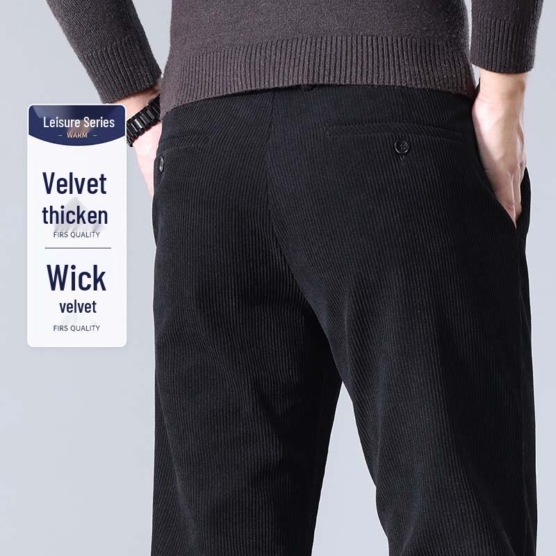 Shanshan Men's Fleece-Lined Corduroy Straight Casual Pants