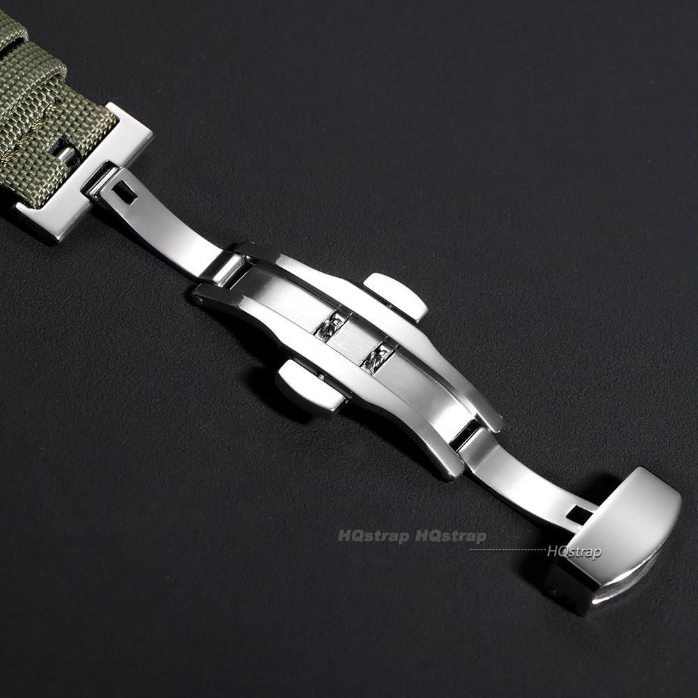 Cinturino per Orologio in Tela 20mm 22mm Rilascio Rapido Impermeabile in Pelle di Mucca per Omega per Seiko Cinturini con Fibbia Deployante a Farfalla