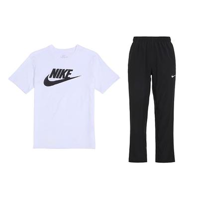 Luźny krój T-shirt z okrągłym dekoltem i logo oraz długie spodnie z elastyczną talią Zestaw sportowy casualowy Męskie zestawy AR5005-101+FB7491-010