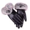 Women Winter Gloves Faux Rabbit Fur PU Leather Touch Screen Mittens Lady Female Outdoor Driving Warm Gloves
