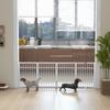 Dog Gate, Foldable and Non-Slip, Swiveling Support Feet, Wood Frame, 183x24.5x61 Cm, White