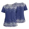 Women's Fashionable Printed Round Neck Pocket Short Sleeved Shirt With Slit Hem Uniform And Worker's Top