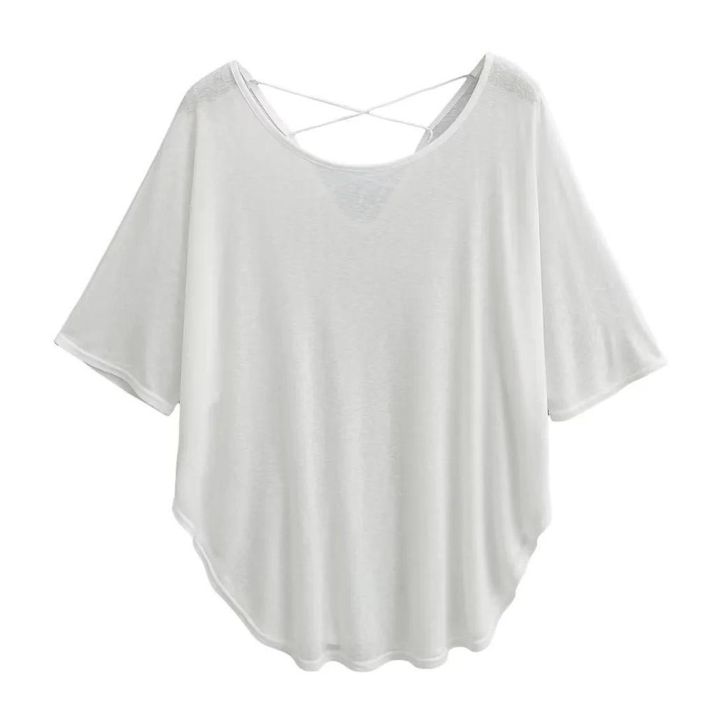 Women's Jazz Dance Loose Short-Sleeve T-Shirt with Back Cutout and Sun Protection