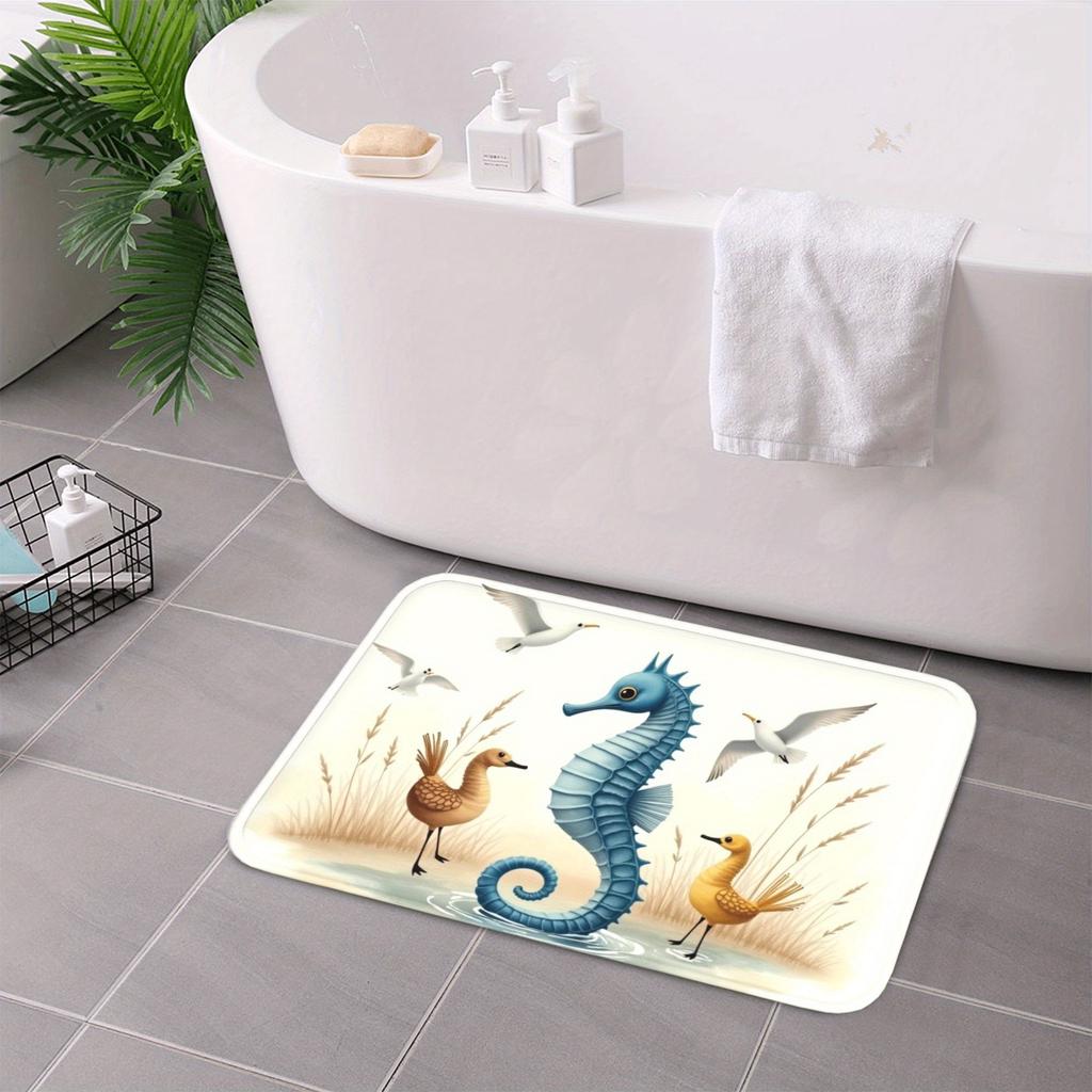 1PC Seahorse & Shorebirds Kitchen Rug Non-Slip Door Mat Pop design Bathroom Rug Bath Mat Carpet for Home Sink Laundry Decor