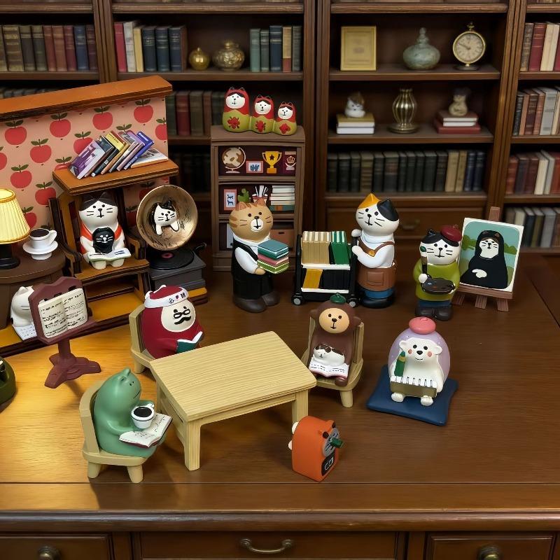 Japanese grocery zakka bookshelf reading micro scene ornament handmade DIY accessories Japanese cat resin small ornament