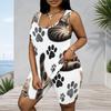 Women Plus Size Scoop Neck Sleeveless Peacock Feather Printed Tank Top And Shorts Two Piece Set