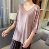 Korean Style V-Neck Batwing Sleeve Loose Top for Autumn and Spring