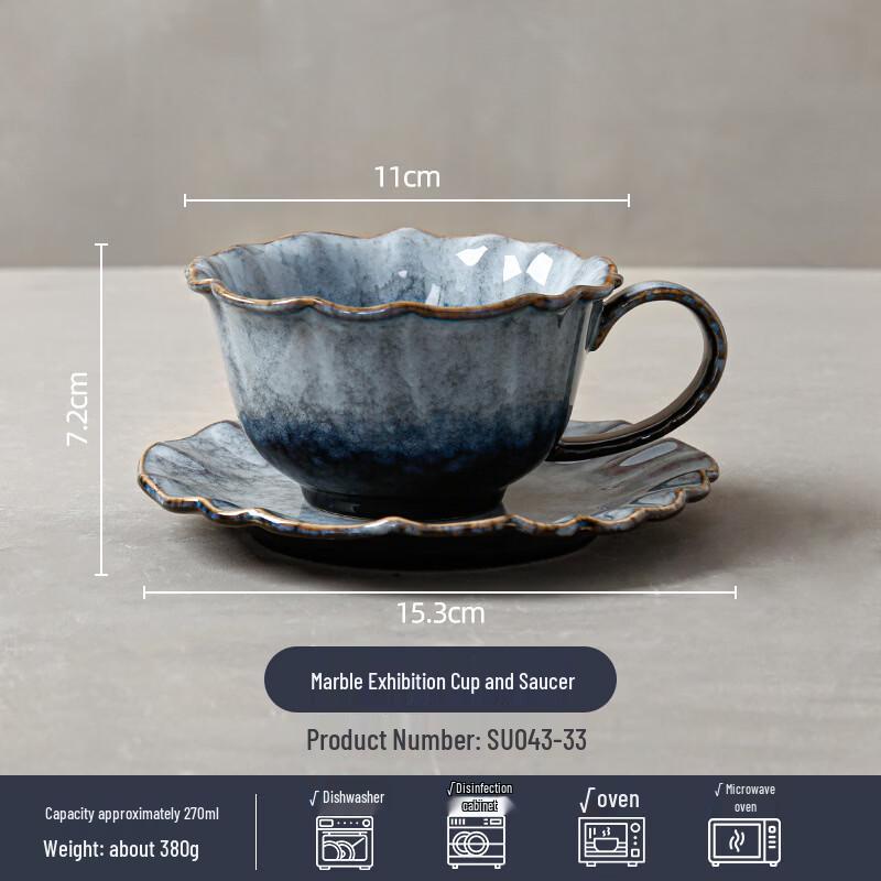 Marble Grey Ceramic Teacup and Saucer Set