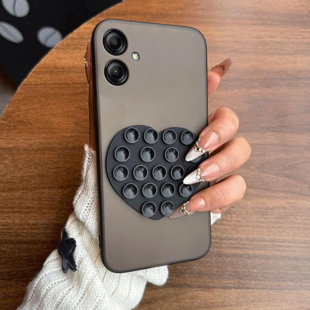 Heart Shape Suction Cup Phone Case for Samsung Galaxy S26 Egde Semi Transparent Matte Shockproof Soft TPU Cover