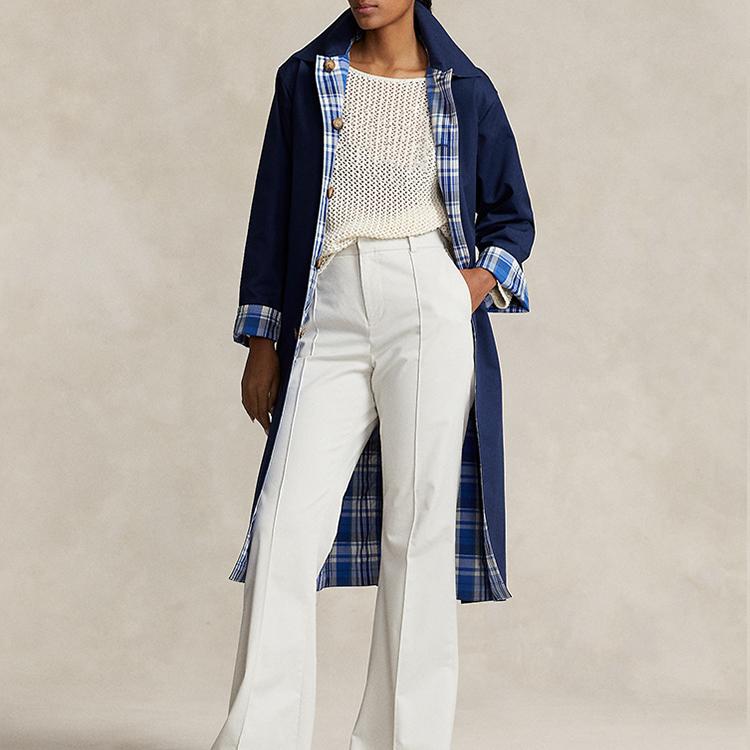 Polo Ralph Lauren Solid Color Reversible Mid-Length Cotton Coat Women coats Blue WMPOOTWN2820224-999
