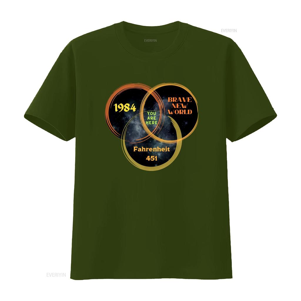 1984 Un Mundo Feliz Fahrenheit 451 Estás Aquí Ciencia Ficción Distopía Camiseta vintage Lavada Casual Ligeramente ropa de diseñador