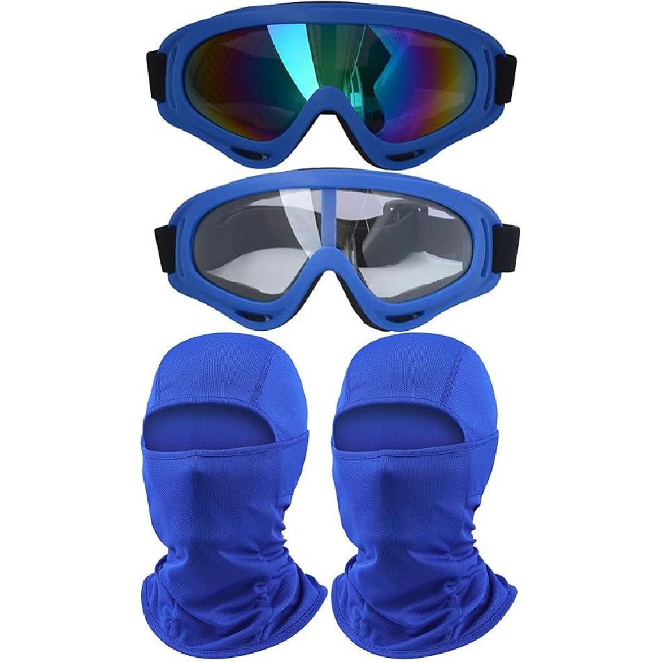 2Pcs Motorcycle Goggles With 2Pcs Balaclavas, Dirt Bike ATV Motocross Riding Racing Ski Goggle Safety Glasses