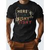 Men's Retro Fishing T-Shirt Here Fishy Fishy Print Crew Neck Casual Outdoor Shirt