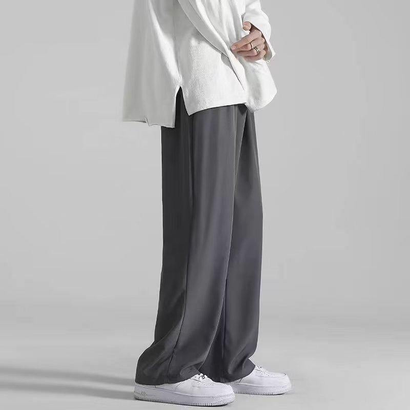 Men's Casual Ice Silk Pants - Loose, Trendy, All-Season, Large Size Straight Trousers