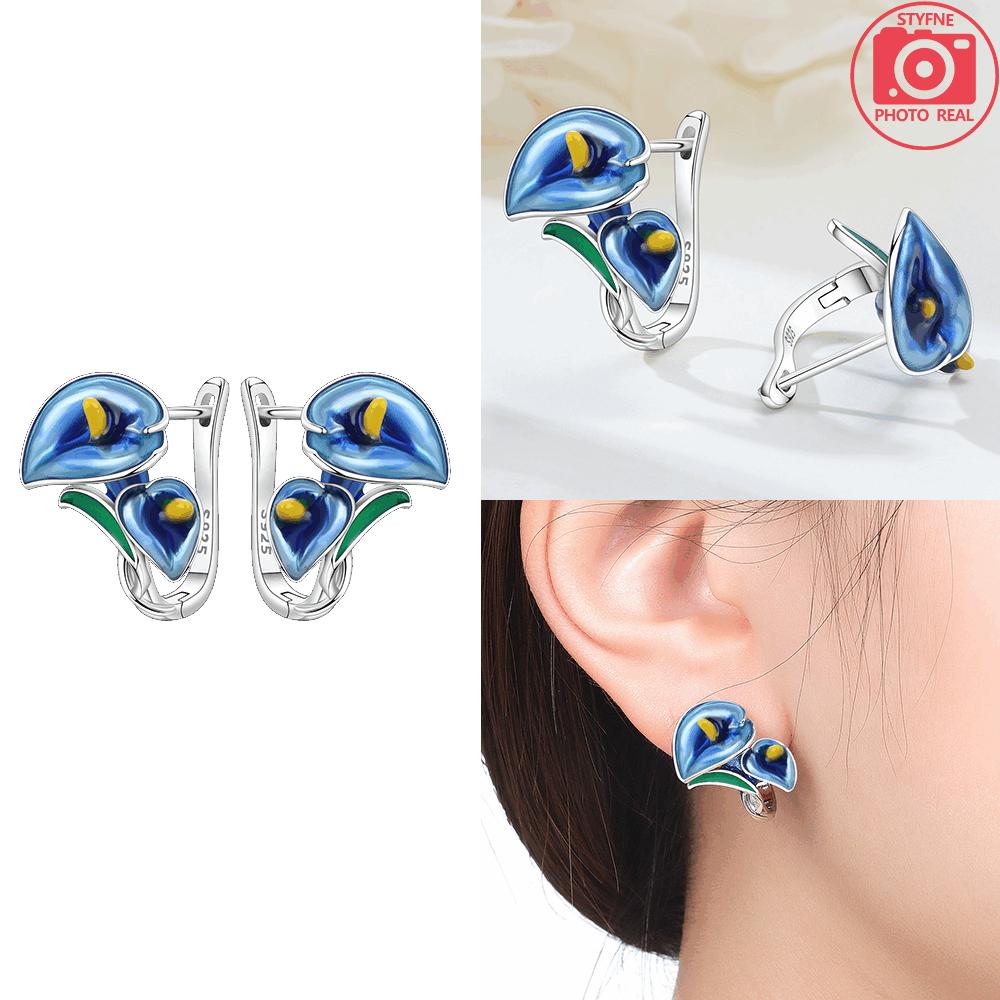

925 Silver Manta Ray Earrings Flower Jewelry Plant Earrings Dark Blue Iris Pendant Earring Women Valentines Jewelry
