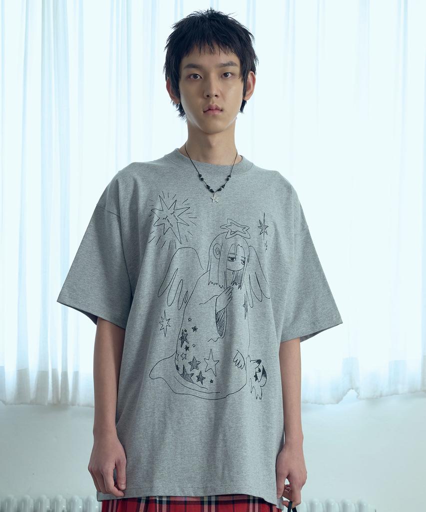 NICEGHOSTCLUB Praying Angel Big Big Tee_Grey(Ng2Gmut524A)