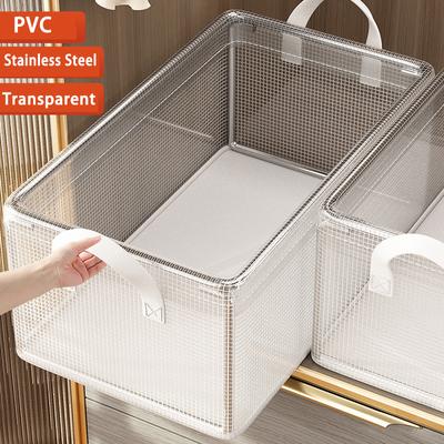 PVC Διαφανές καλάθι αποθήκευσης για ρούχα εσώρουχα Κουτί αποθήκευσης από ανοξείδωτο ατσάλι Πλαίσιο οργάνωσης ντουλάπας Αδιάβροχο υφασμάτινο κουτί