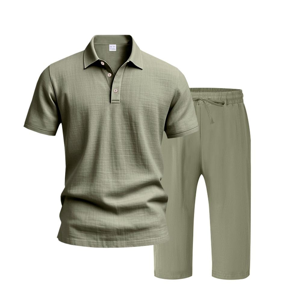 Men's Summer New Short Sleeve and Shorts Set, Made of Linen Fabric, A High-Quality Two-Piece Short Sleeve and Shorts Set