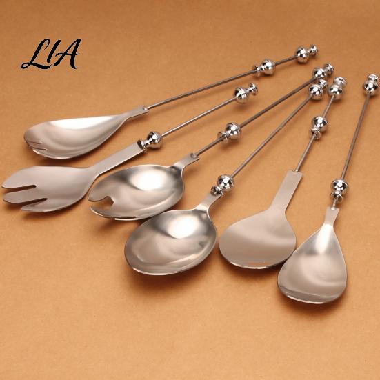Metal Salad Spoon Beadable Stainless Steel Spoon, DIY Beaded Dessert with Blank Handle Handle, 2-in-1 Kitchen Fork Flatware Tableware