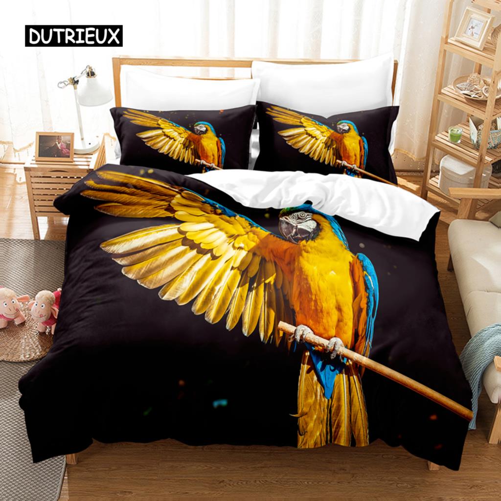 3D Parrot Duvet Cover Set Microfiber Bedding with Pillowcase King Queen Twin Luxury Animal Print Quilt Cover