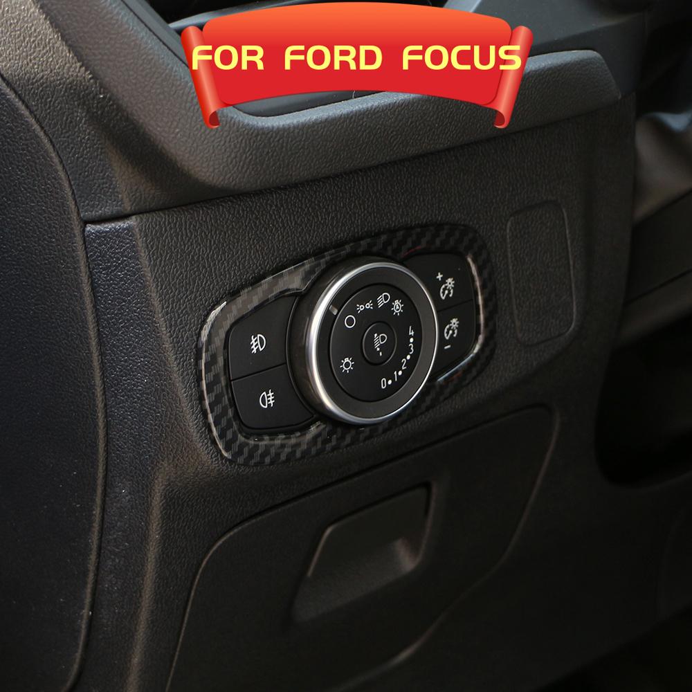 Carbon Fiber Black For Ford Focus 4 MK4 2019-2022 Car Headlight Switch Knob Panel Decorative Sequins Cover Trim Sticker Acc.