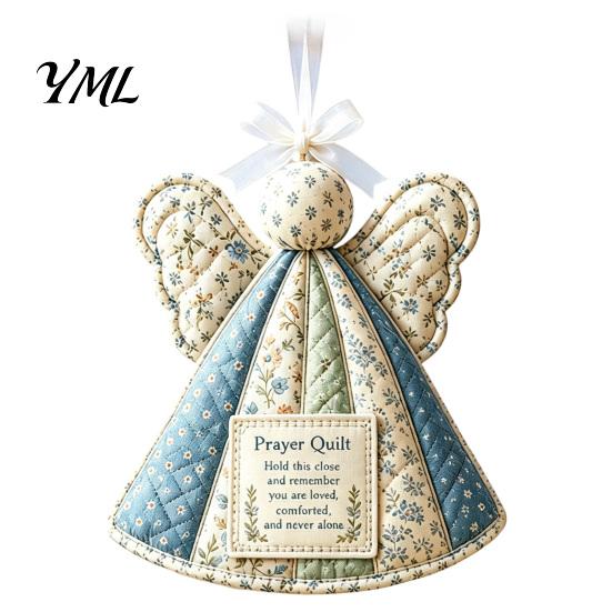 Inspirational Prayer Patch Quilt Angel Ornament, Filled Love Faith Christmas Decoration, Religious Keepsake for Friends Handmade Quilted Xmas