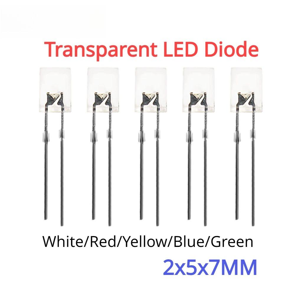 50PCS LEDs Kit 2x5x7mm Square LED Diode Light Emitting Diode Transparent LED Lamp White Green Red Blue Yellow 5 Color