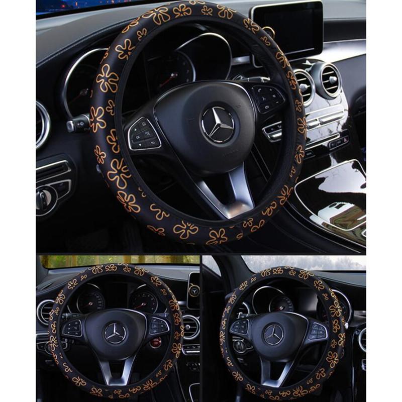 38CM Steering Wheel Cover Car Steering Wheel Cover For Women Wheel Cover Flowers Print Anti-Slip Funda Volante Car