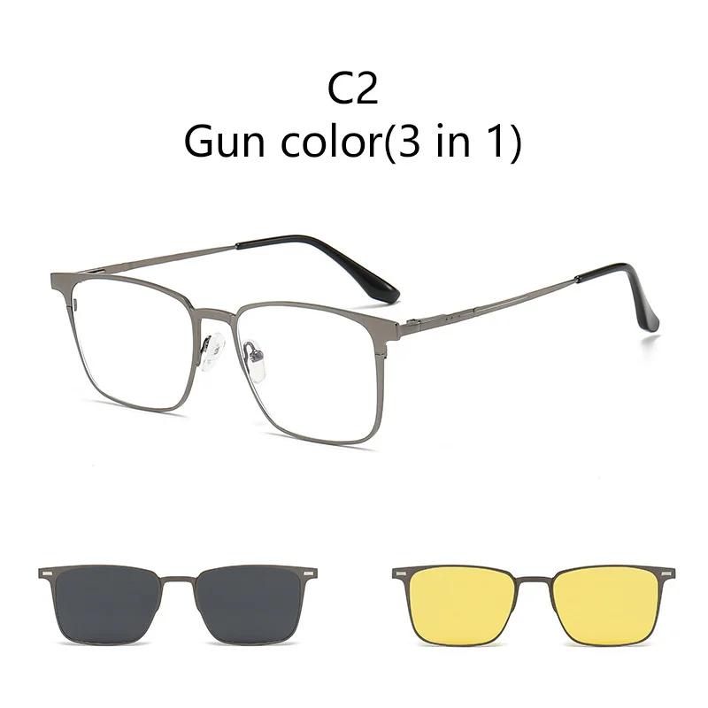 2+1 Men Fashion Alloy Glasses Frame With Polarized Clip On Sunglasses And Night Vision Women Eyewear