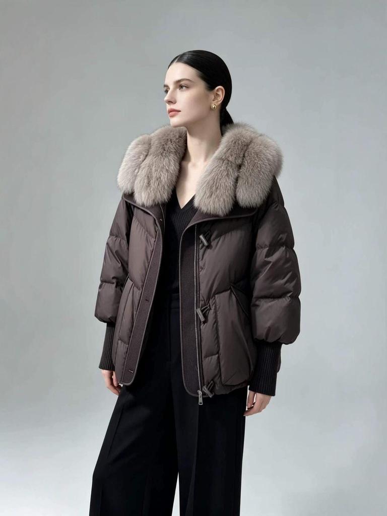 Women's Winter Down Jacket with Natural Fox Fur Collar - Thickened and Warm