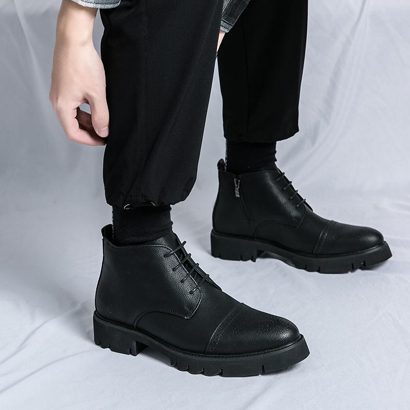 New Men's Shoes Brand Mens Casual Chelsea Boots Mens Lace-Up Solid Color Outdoor Boots Male Comfortable Motorcycle Ankle Boots