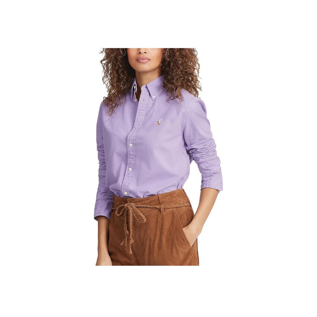 Polo Ralph Lauren Solid Logo Polo Collar Long Sleeve Shirt Women Shirts Light-Purple 211728165-013