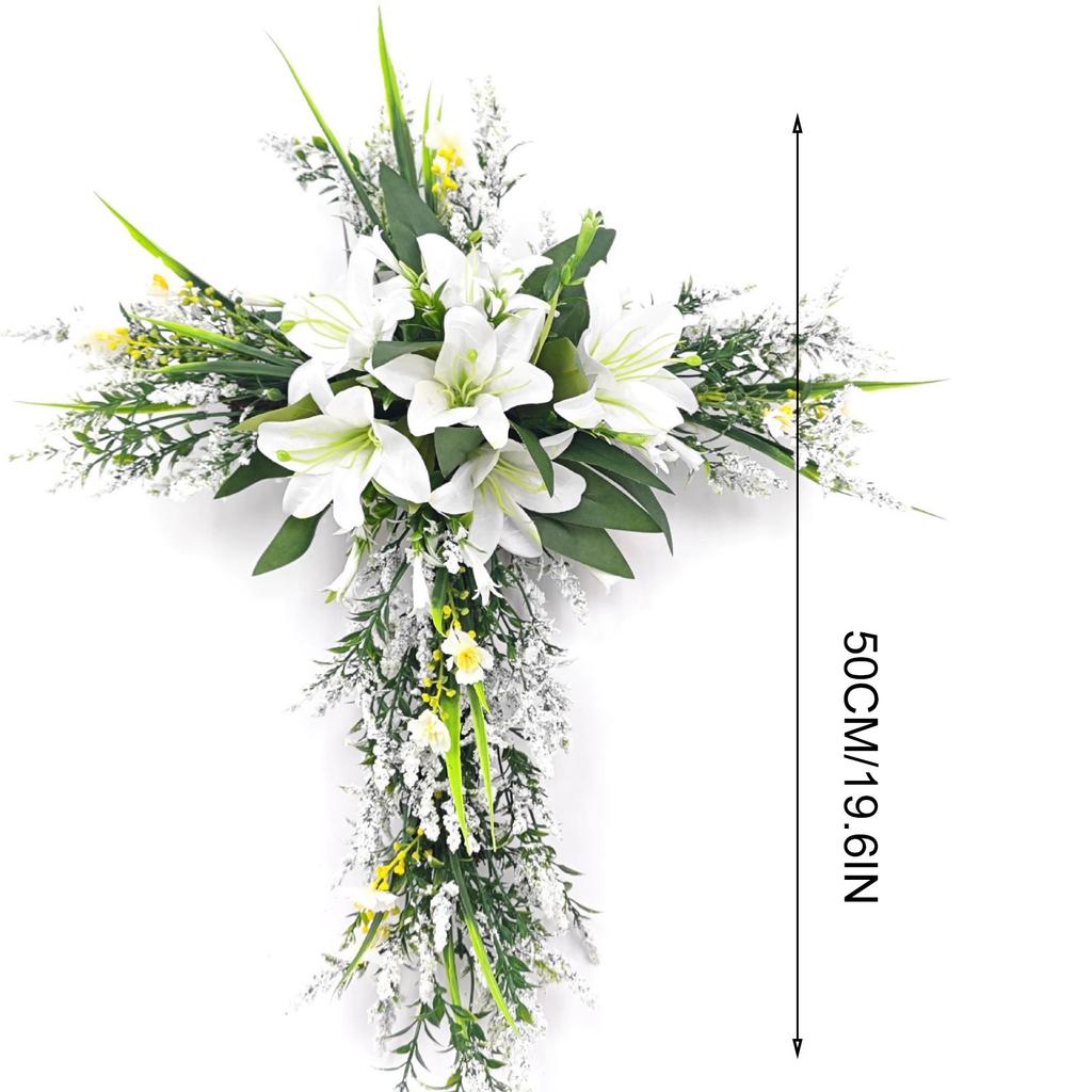 New Easter Cross Wreath With Bow Rattan Ring Garland Hanging Ornament For Home Front Door Wall Garden Decoration Art Gift