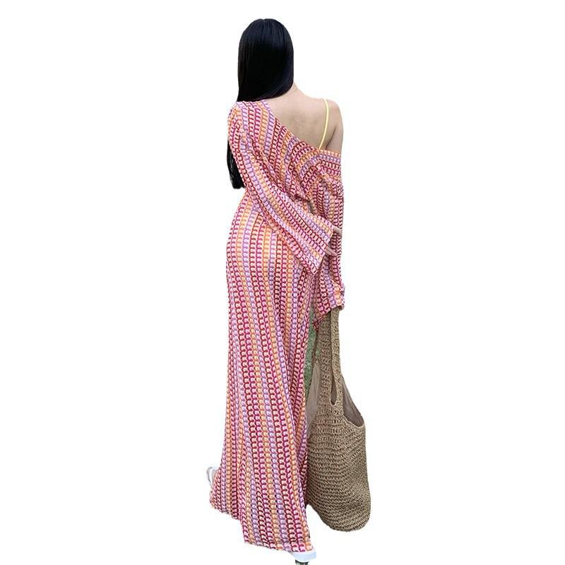 Boho Slimming Knitted Bikini Set with Sunscreen Cover-Up Dress