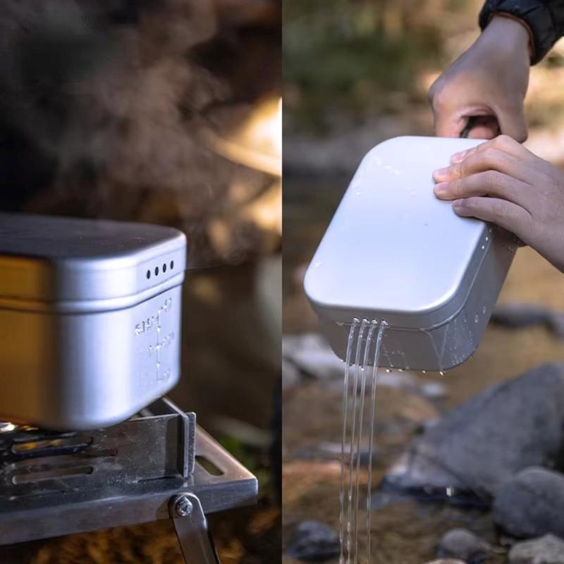 Aluminum Camping Lunch Box Bentos Container With Folding Handle Portable Bentos Box Pressure Relief Lunch Box Enduring
