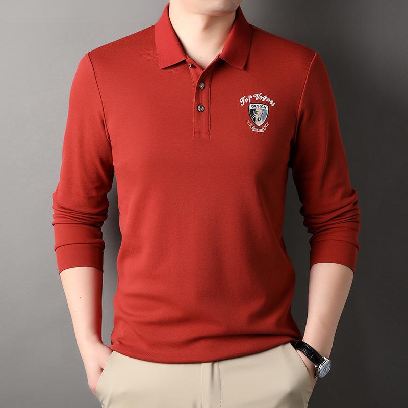 

Новая футболка с длинными рукавами для мужчин, осенняя облегающая рубашка в корейском стиле, рубашка поло с вышивкой на лацканах XXXL