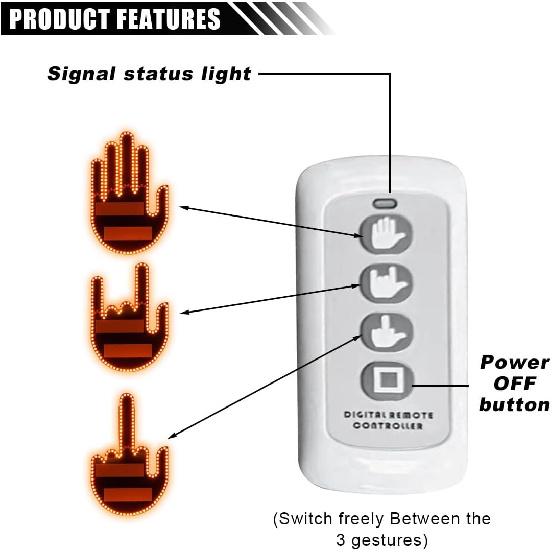 LED Hand Gesture Light For Car, 3 In1 Car Sign Finger Light With Remote Control, Funny Back Window Sign Light Accessories For Cars Trucks, Car