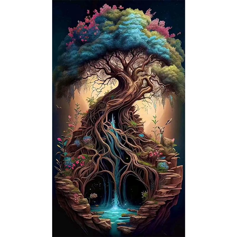 Vollständiges 5D DIY Diamantgemälde "Bunter Baum" Diamantstickerei Volle Breite Kreuzstich Heimdekor Handgemachtes Geschenk