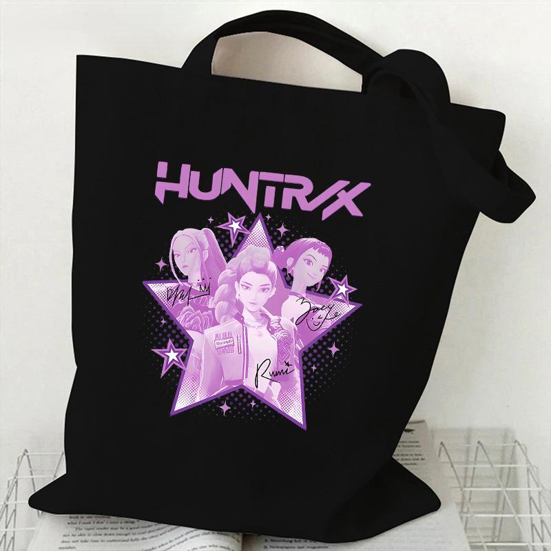 Spot KPOP Demon Hunter Girl Group HUNTRX Printed Canvas Bag Shoulder Student Handbag