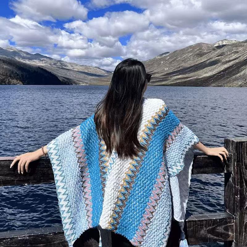 Ethnischer Stil Damen Strickschal Umhang - Yunnan, Sichuan, Tibet & Xinjiang Reise-inspirierte Oberbekleidung