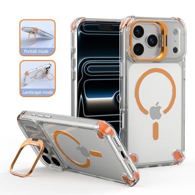 Shockproof Transparent Magnetic Case For iPhone 17 Pro Max 16 15 14 Plus 13 12 11 Pro Max Air For Magsafe Metal Stand Cover
